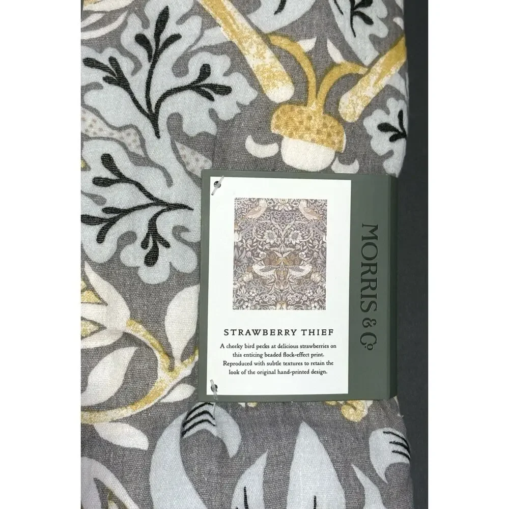 William Morris & Co Strawberry Thief Throw Blanket Cotton Gauze Fleece Grey NWT